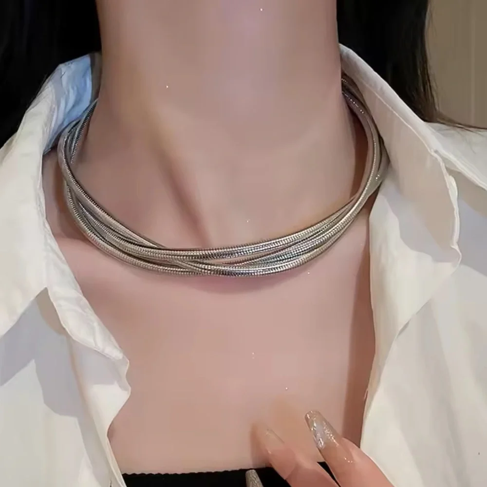 Silver Multi-Layer Necklace | Modern Minimal - Picture 4 of 5